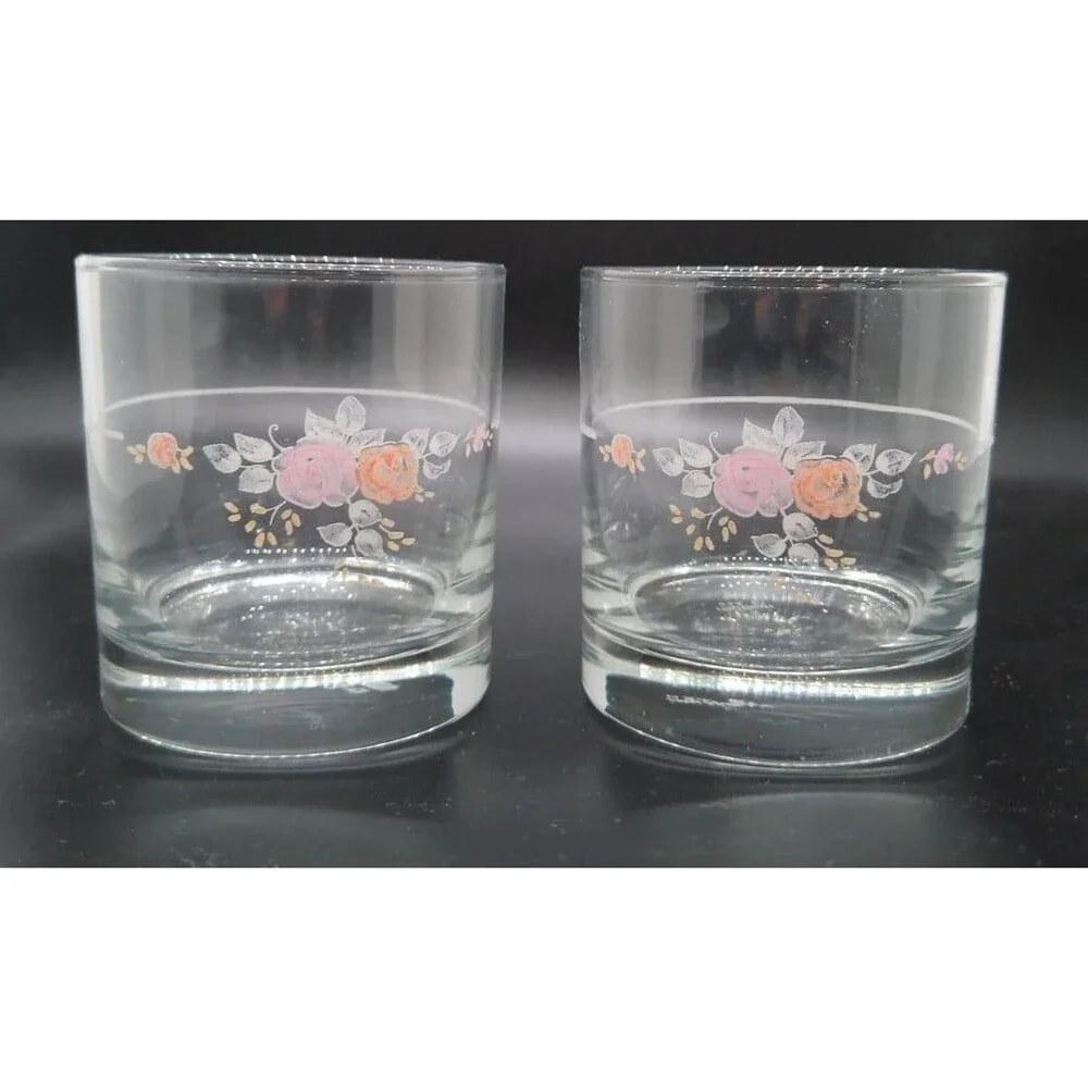 Pfaltzgraff Trousseau Roses Old fashioned 8 Oz Glasses Set of 2 B